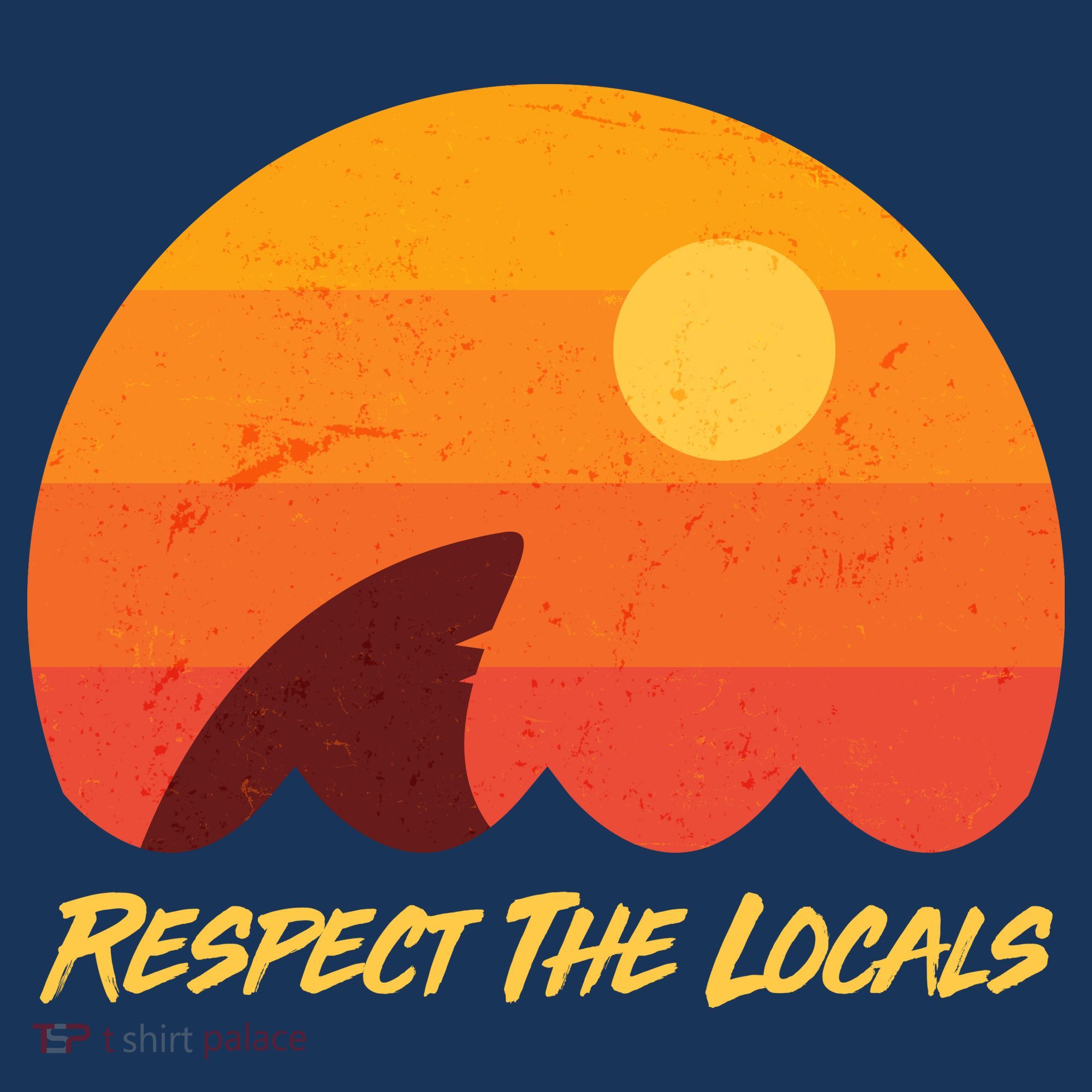 Vintage Sunset Shark Respect The Locals T-Shirt