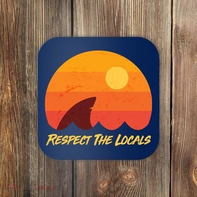 Vintage Sunset Shark Respect The Locals Coaster