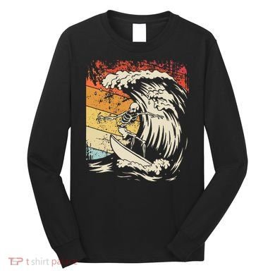 Vintage Surfing Skeleton Halloween Surfboard Long Sleeve Shirt