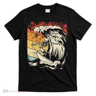 Vintage Surfing Skeleton Halloween Surfboard T-Shirt