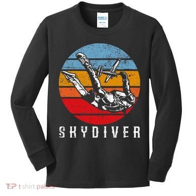 Vintage Skydiver Skydive Parachuting Gift Skydiving Kids Long Sleeve Shirt