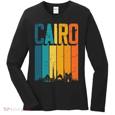Vintage Sunset Skyline Cairo Egypt Women's Long Sleeve Shirt