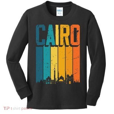 Vintage Sunset Skyline Cairo Egypt Kids Long Sleeve Shirt