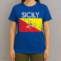 Vintage Sicily Sicilian Flag Pride Gift Cute Gift T-Shirt thumb 4
