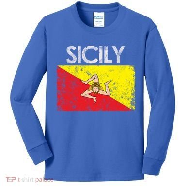 Vintage Sicily Sicilian Flag Pride Gift Cute Gift Kids Long Sleeve Shirt