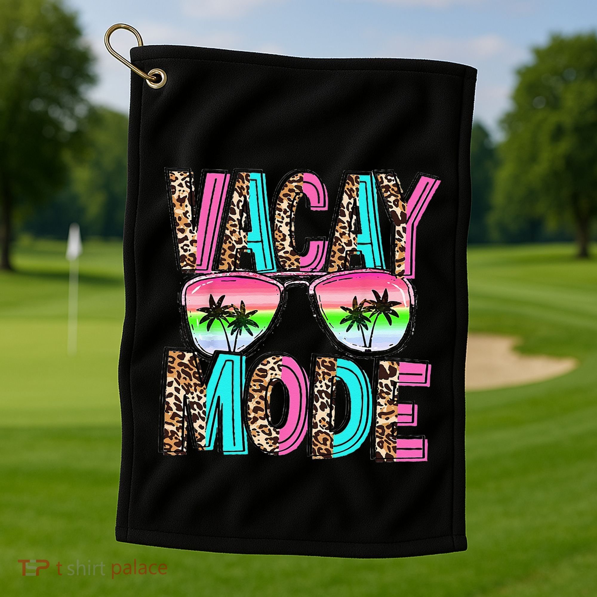 Vacation Summer Sunglasses And Palm Trees Vacay Mode Funny Golf Towel