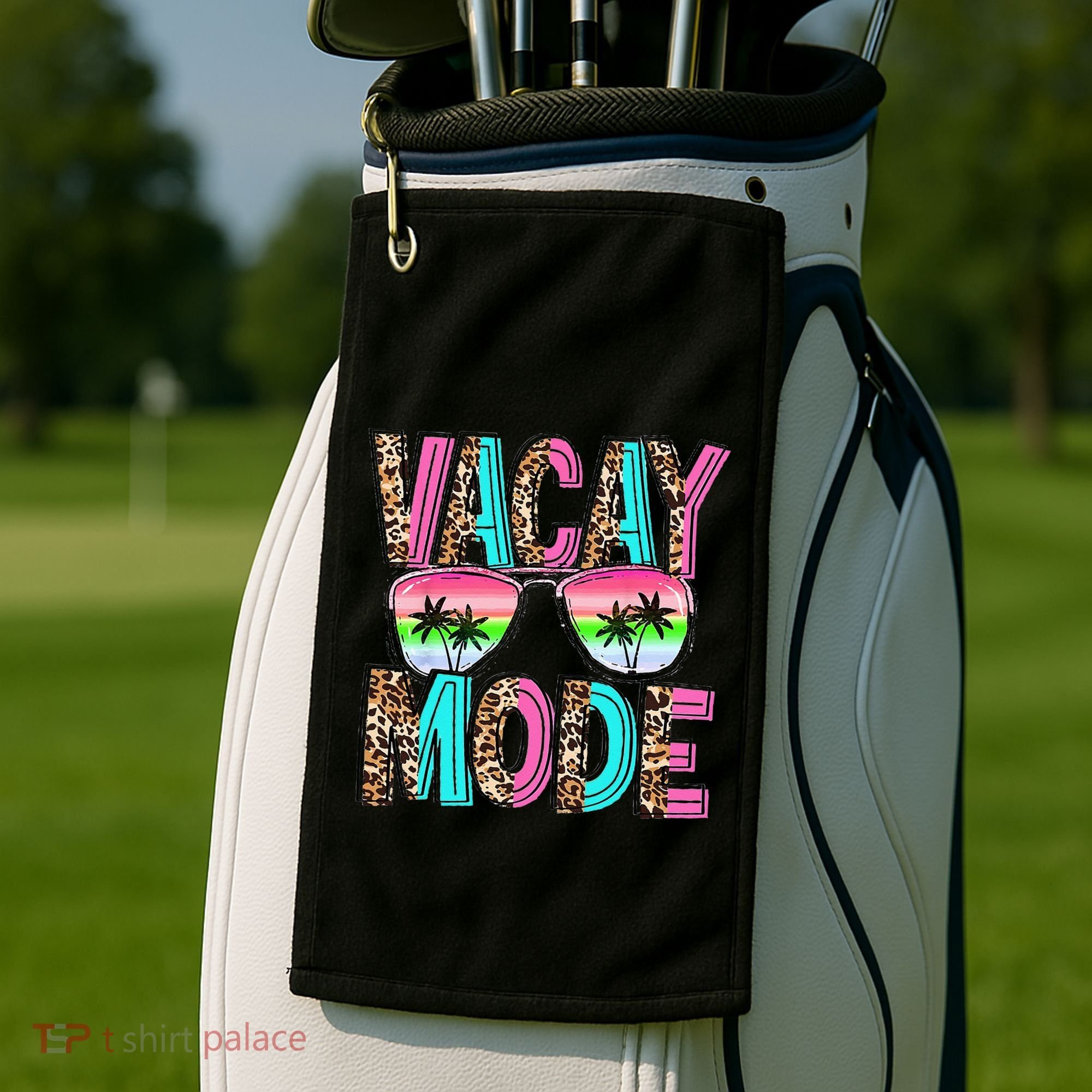 Vacation Summer Sunglasses And Palm Trees Vacay Mode Funny Golf Towel
