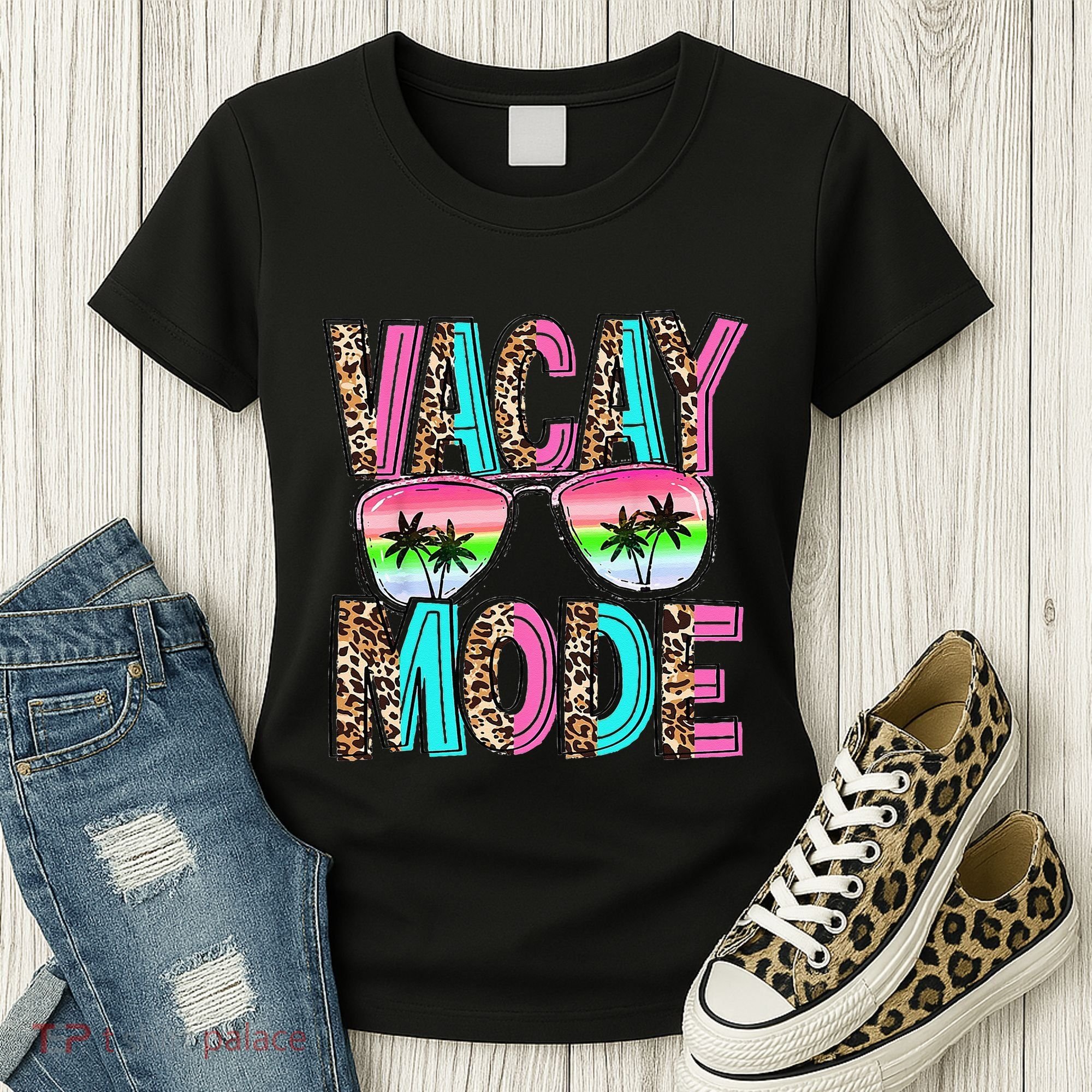 Vacation Summer Sunglasses And Palm Trees Vacay Mode Funny Women's T-Shirt