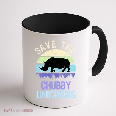 Vintage Sunset Save The Chubby Unicorns Fat Rhino  Coffee Mug back