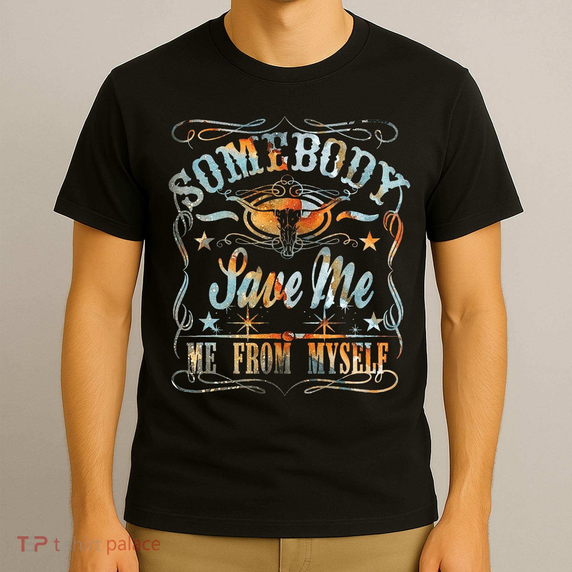 Vintage Somebody Save Me From Myself Floral Skull Retro T-Shirt