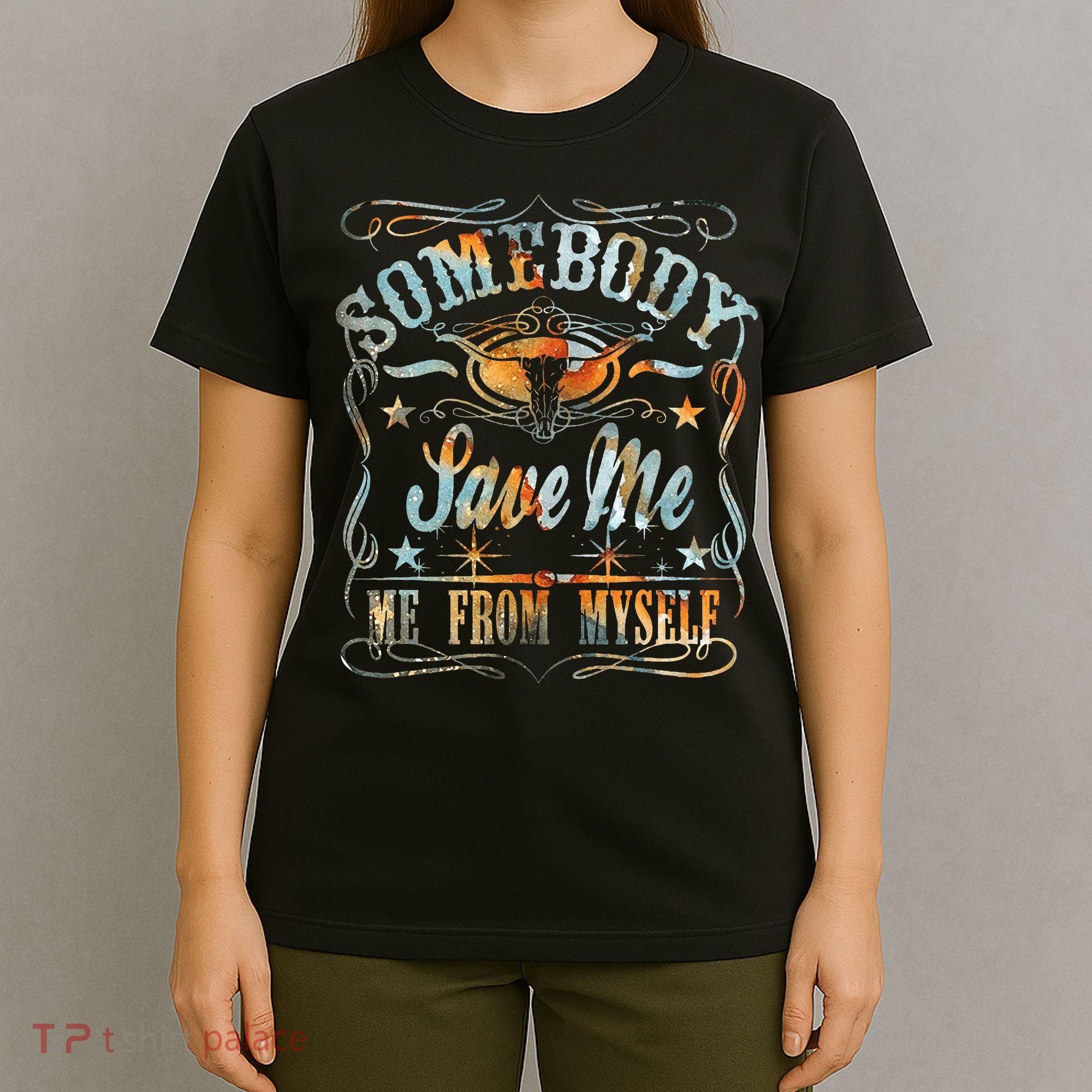Vintage Somebody Save Me From Myself Floral Skull Retro T-Shirt