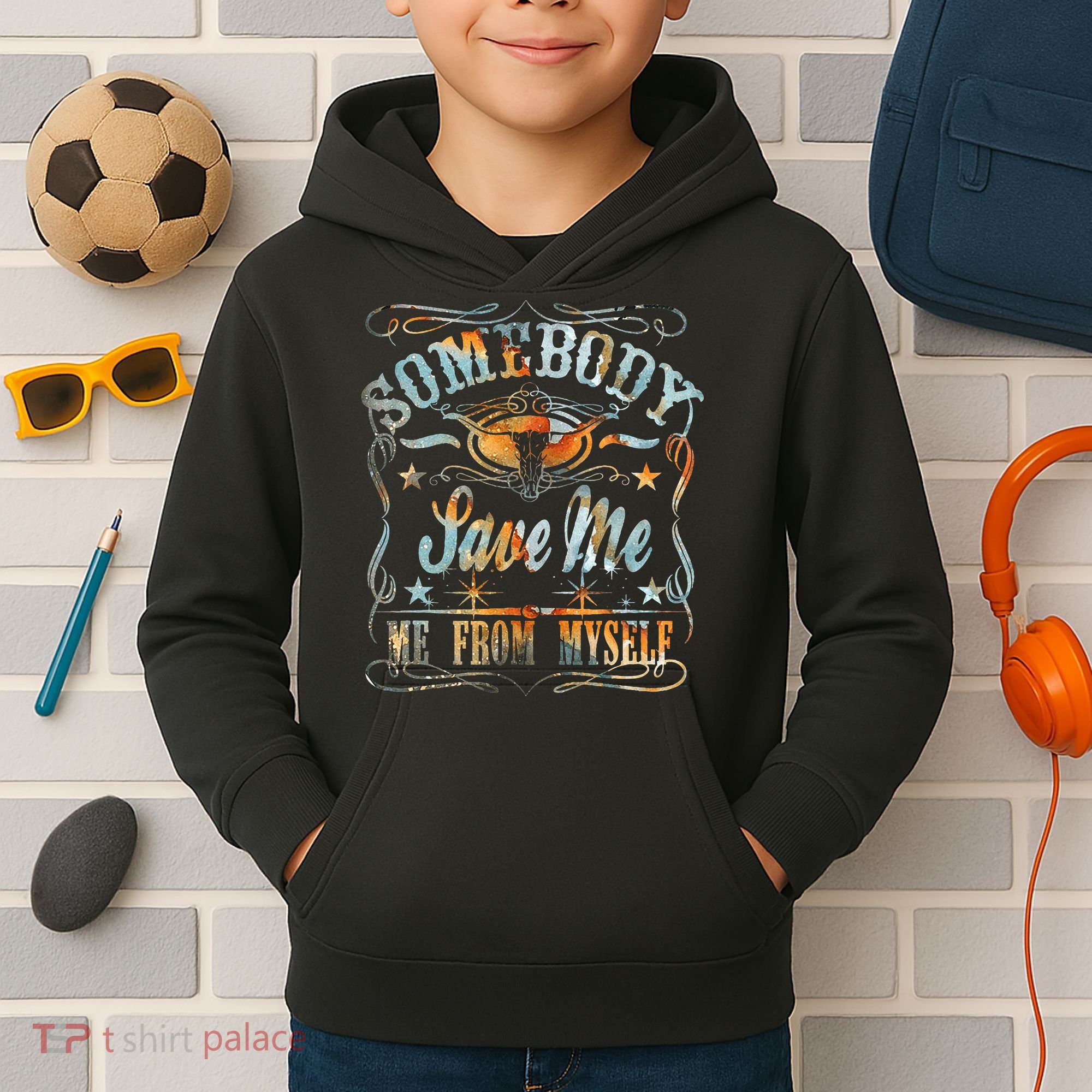 Vintage Somebody Save Me From Myself Floral Skull Retro Kids Hoodie