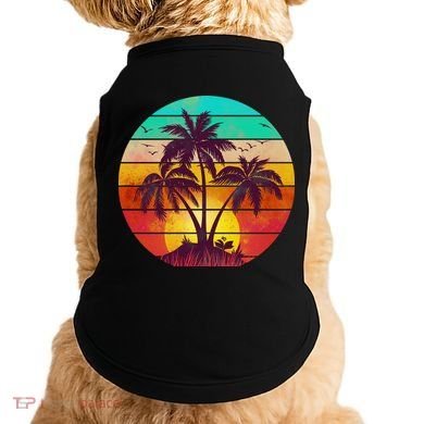 Vintage Sunset Sunrise Palm Tree Island Doggie Tank
