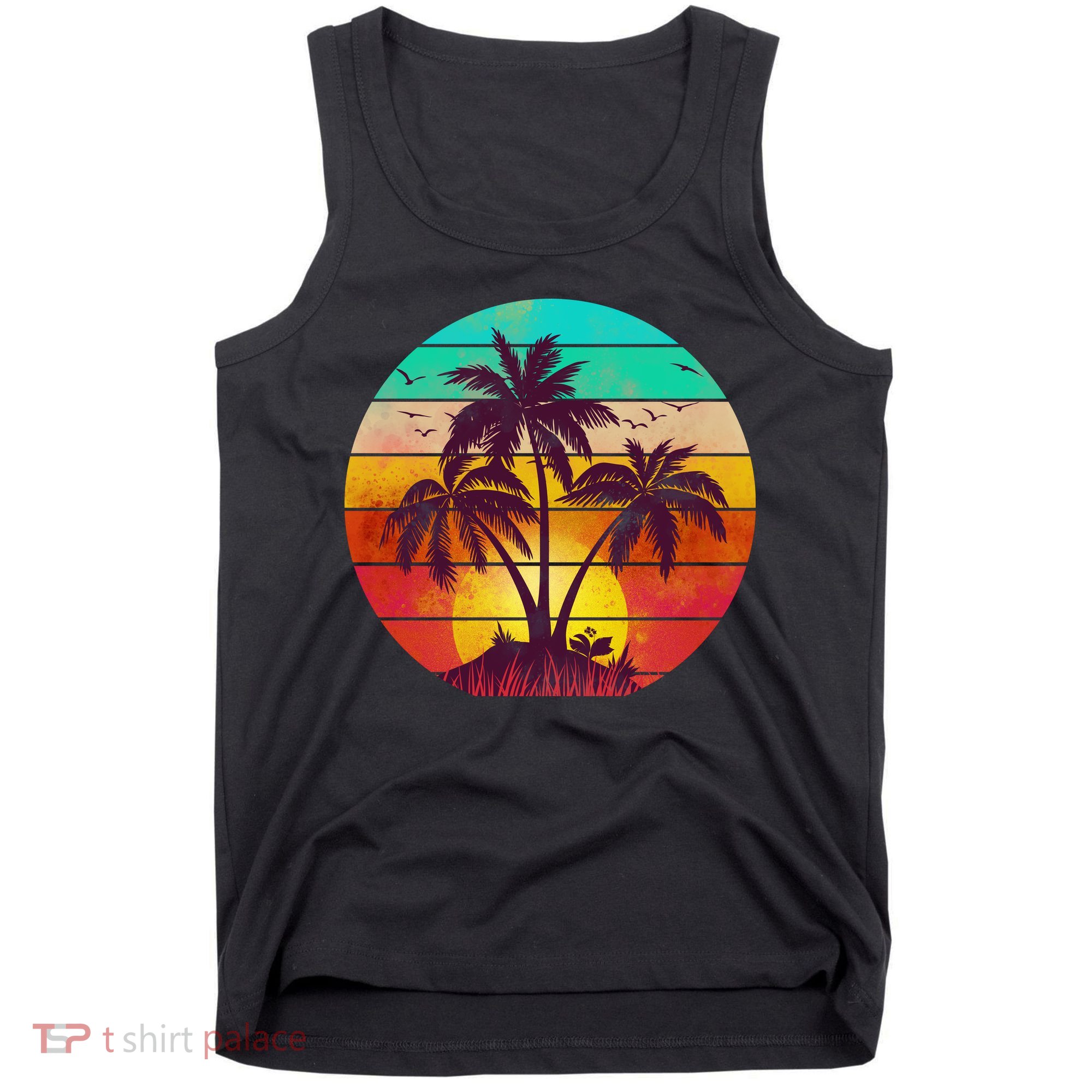 Vintage Sunset Sunrise Palm Tree Island Tank Top