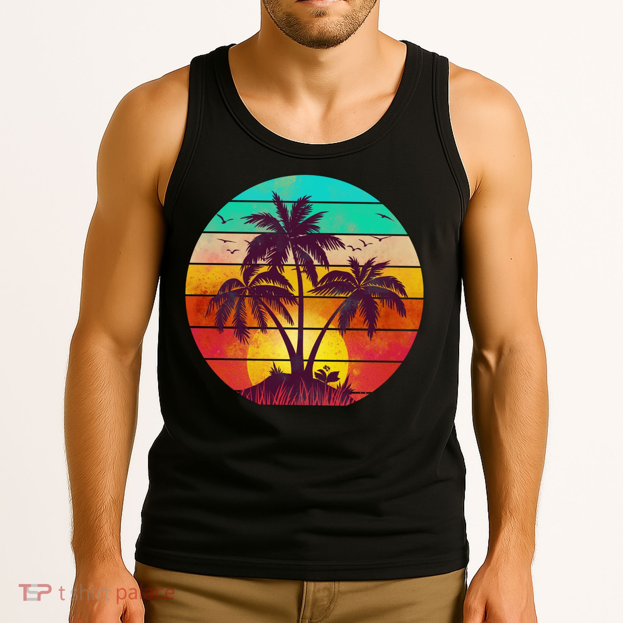Vintage Sunset Sunrise Palm Tree Island Tank Top
