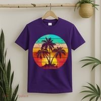 Vintage Sunset Sunrise Palm Tree Island T-Shirt thumb 2