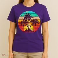 Vintage Sunset Sunrise Palm Tree Island T-Shirt thumb 4