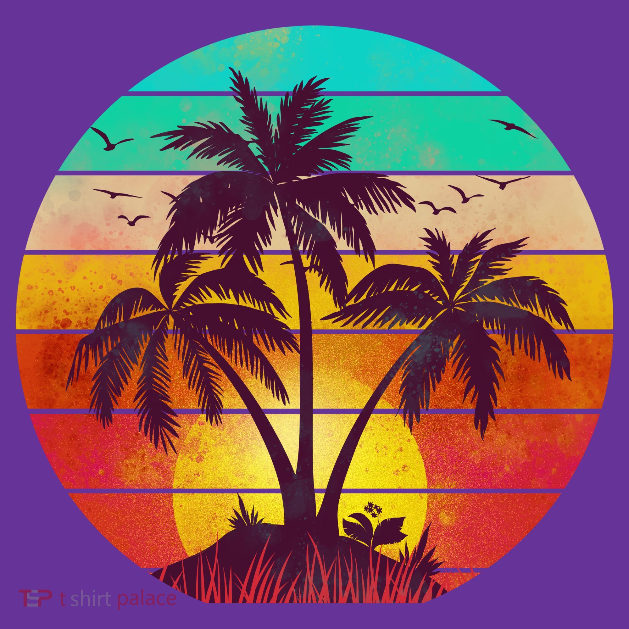 Vintage Sunset Sunrise Palm Tree Island T-Shirt