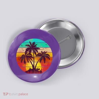 Vintage Sunset Sunrise Palm Tree Island Button