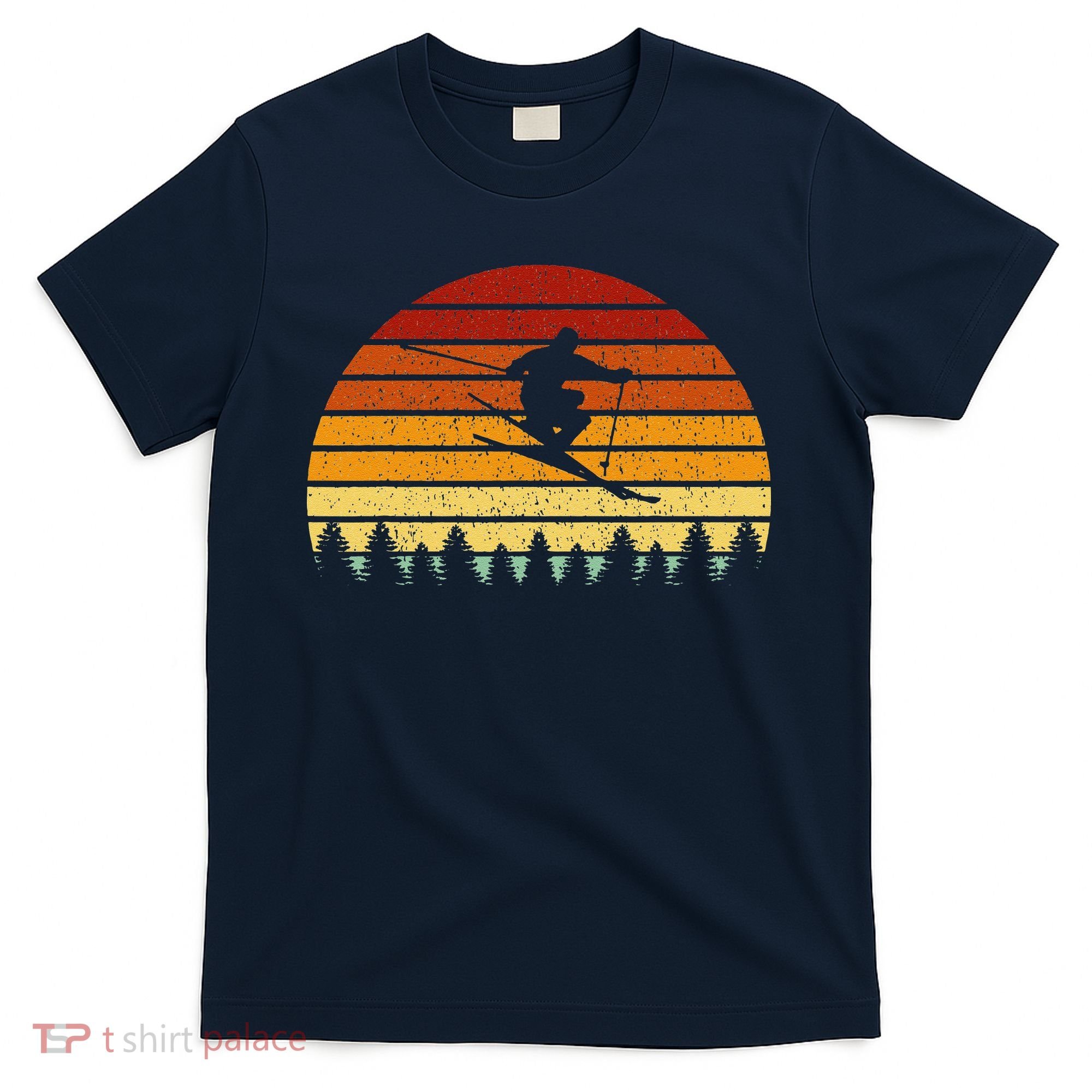 Vintage Sunset Skiing Gift For Skiers T-Shirt