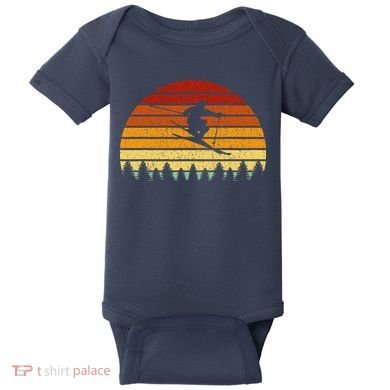 Vintage Sunset Skiing Gift For Skiers Baby Bodysuit