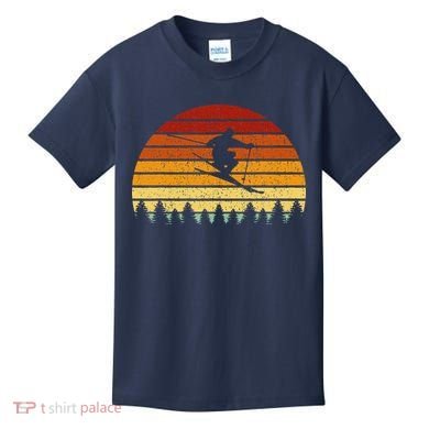 Vintage Sunset Skiing Gift For Skiers Kids T-Shirt