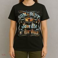 Vintage Somebody Save Me From Myself Floral Skull Retro T-Shirt thumb 4