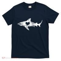 Vintage Shark Silhouette Hammerhead Shark Tiger Shark Heart T-Shirt thumb 0