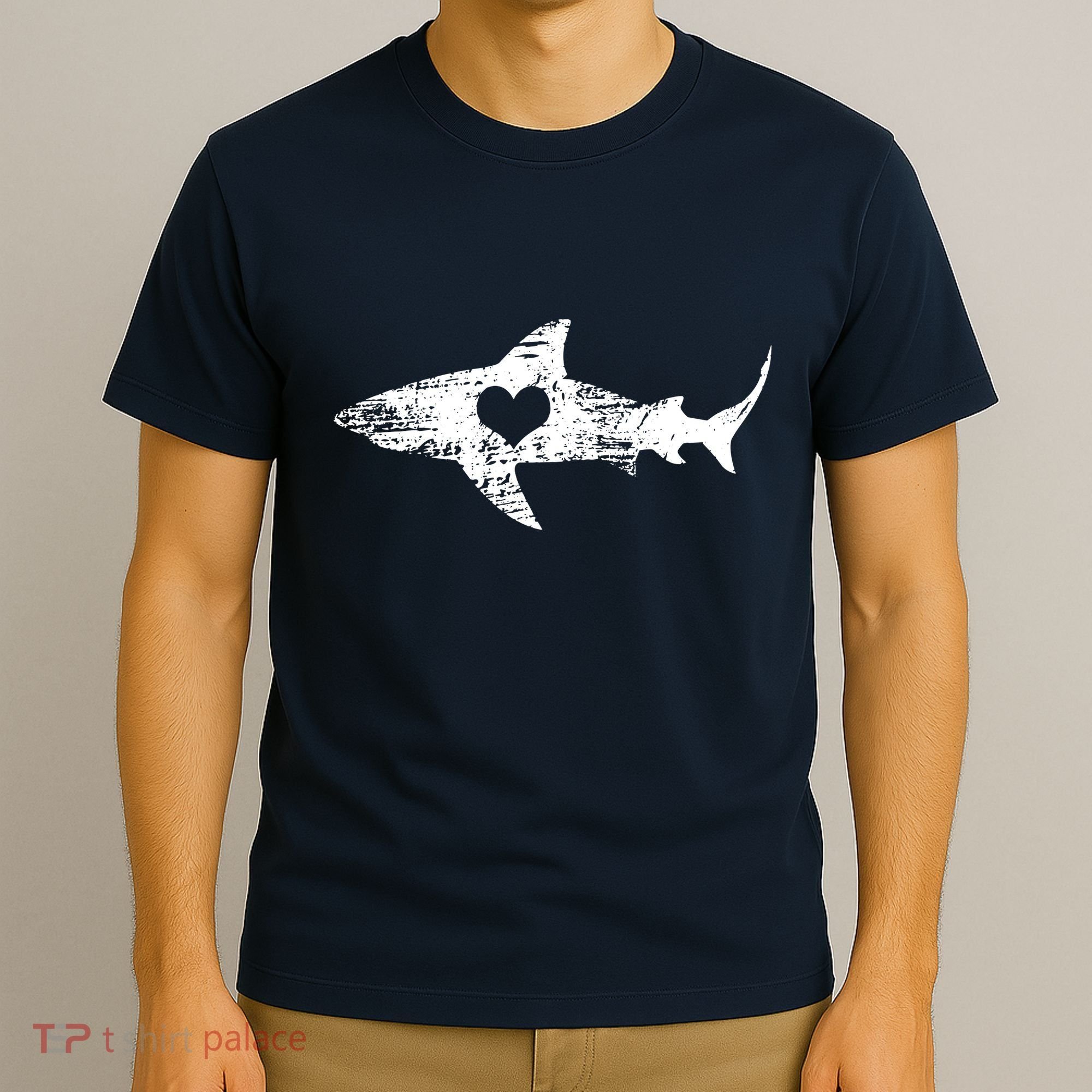 Vintage Shark Silhouette Hammerhead Shark Tiger Shark Heart T-Shirt
