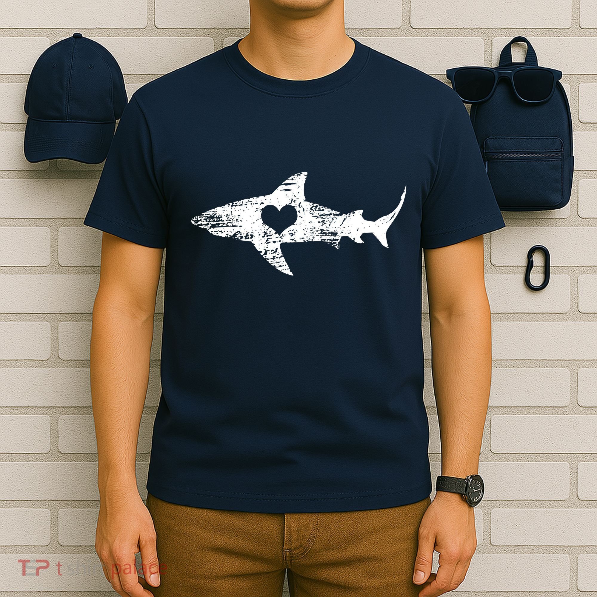 Vintage Shark Silhouette Hammerhead Shark Tiger Shark Heart T-Shirt