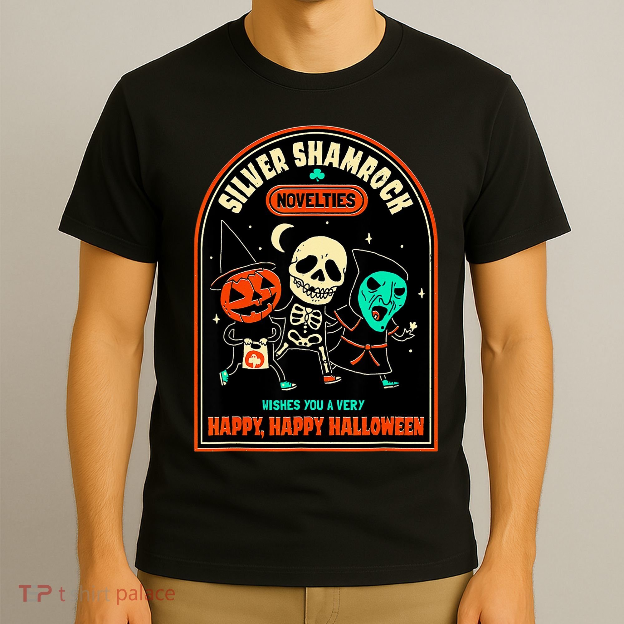 Vintage Silver Shamrock Novelties Happy Happy Halloween T-Shirt