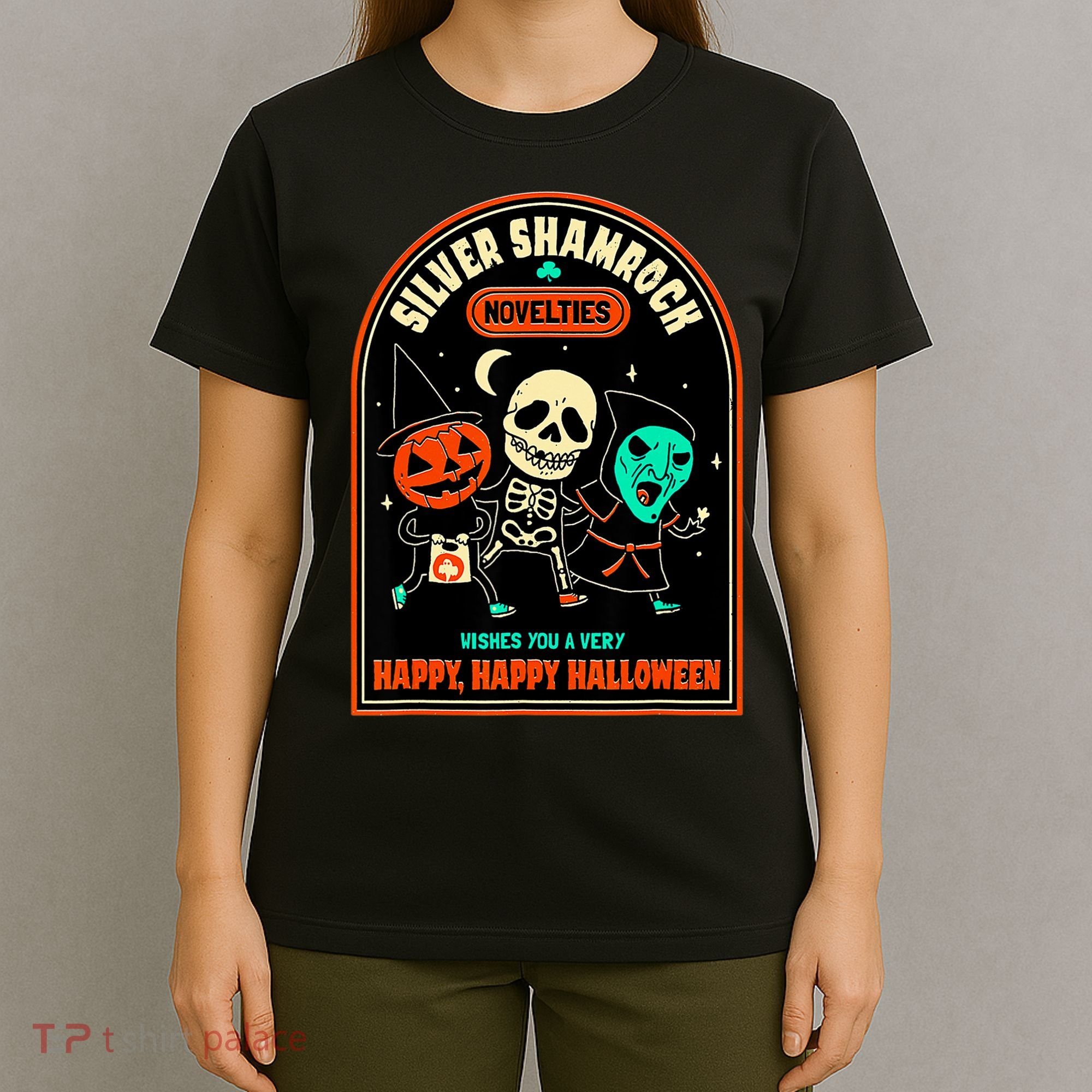 Vintage Silver Shamrock Novelties Happy Happy Halloween T-Shirt