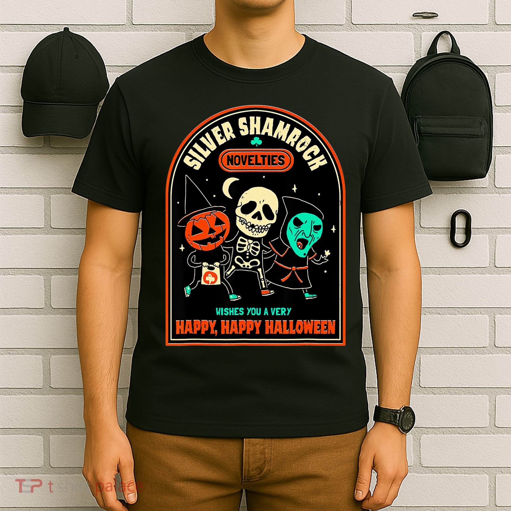 Vintage Silver Shamrock Novelties Happy Happy Halloween T-Shirt