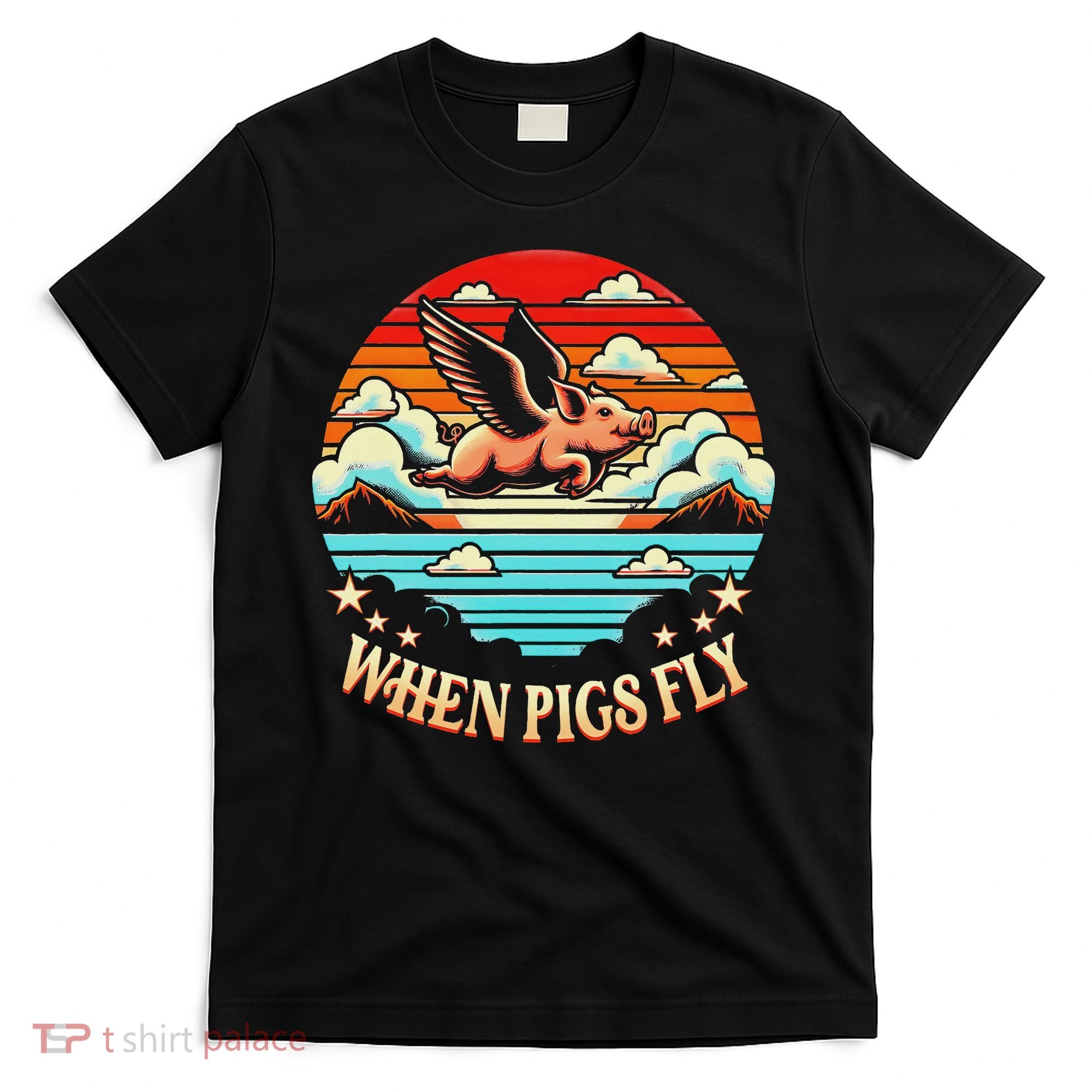 Vintage Sunset When Pig Fly 1600s Funny Saying Humorous T-Shirt