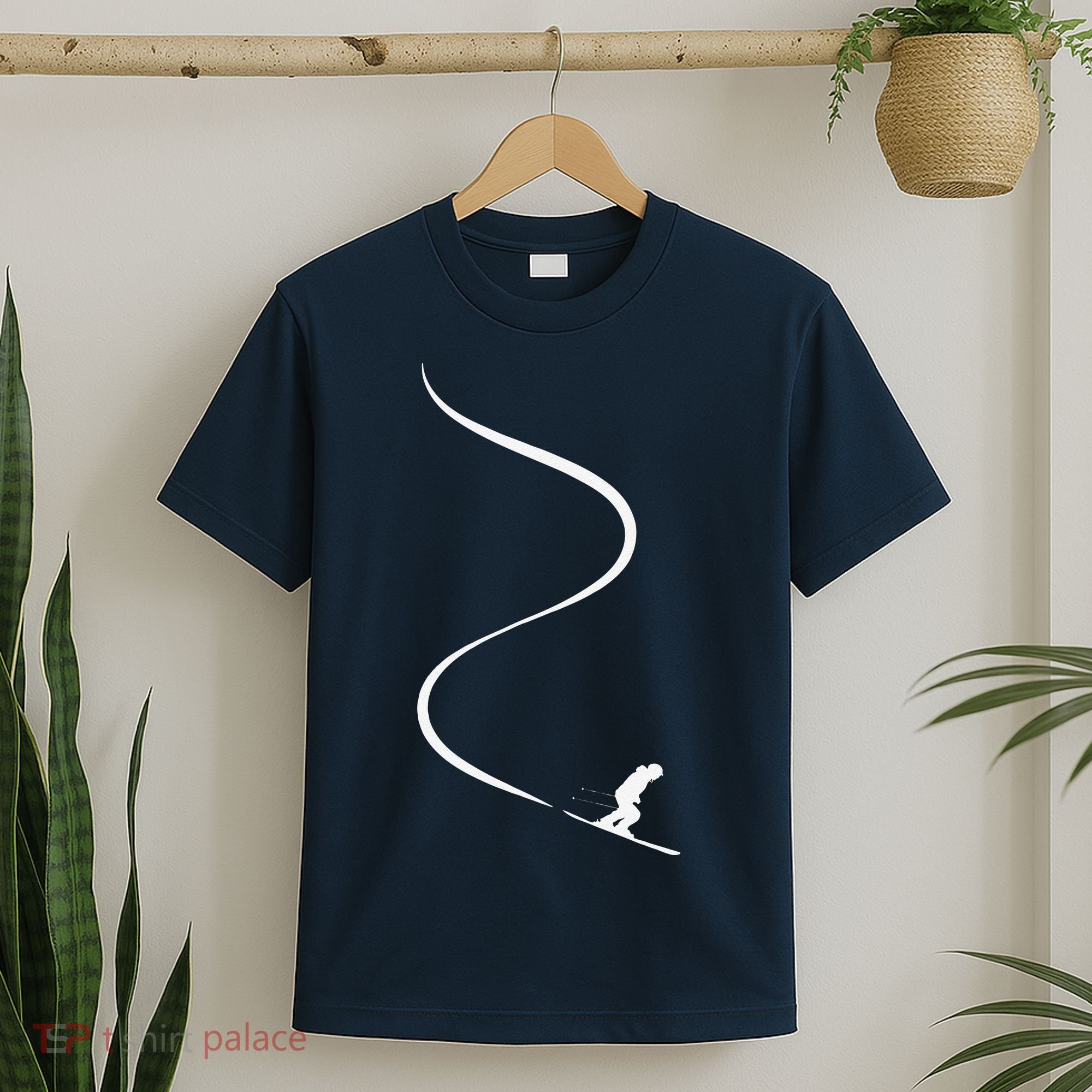 vintage Skier with tracks in deep powder snow freeride T-Shirt