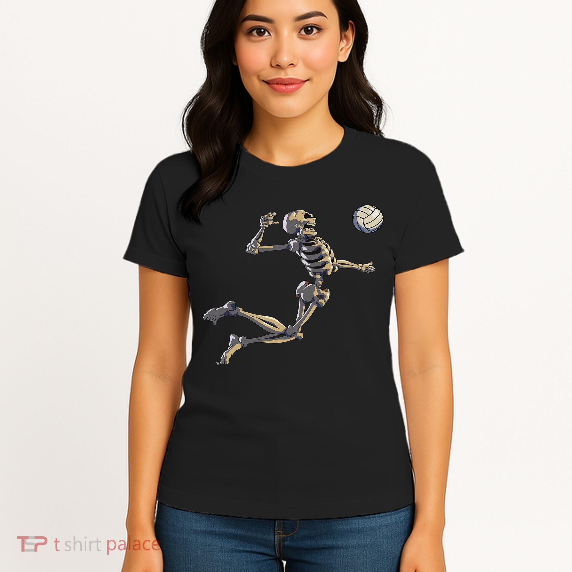 Volleyball Skeleton Women Volleyball Player Halloween Women's T-Shirt