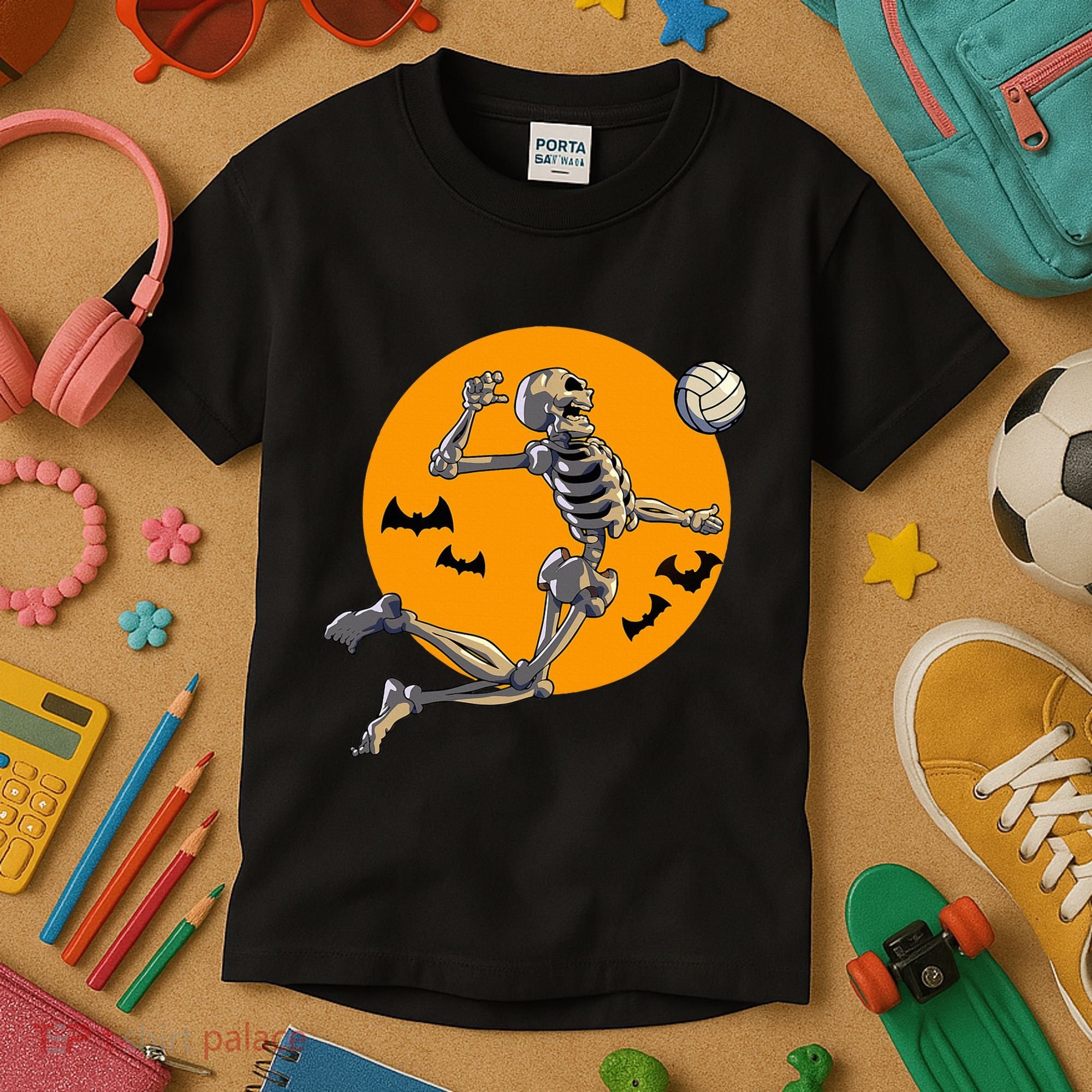 Volleyball Skeleton Women Volleyball Player Kids T-Shirt