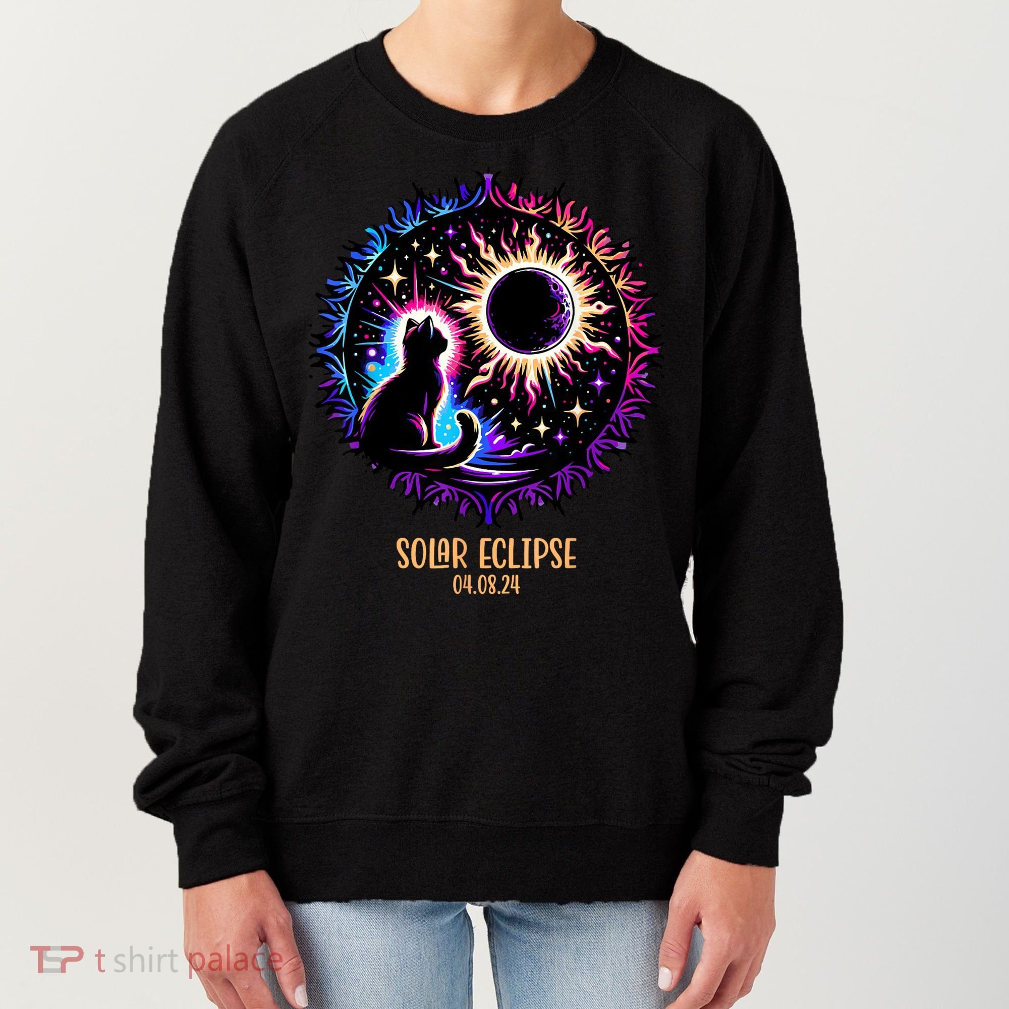 View Totality April 8 2024 Astronomy Cat Lover Solar Eclipse Women's Sweatshirt