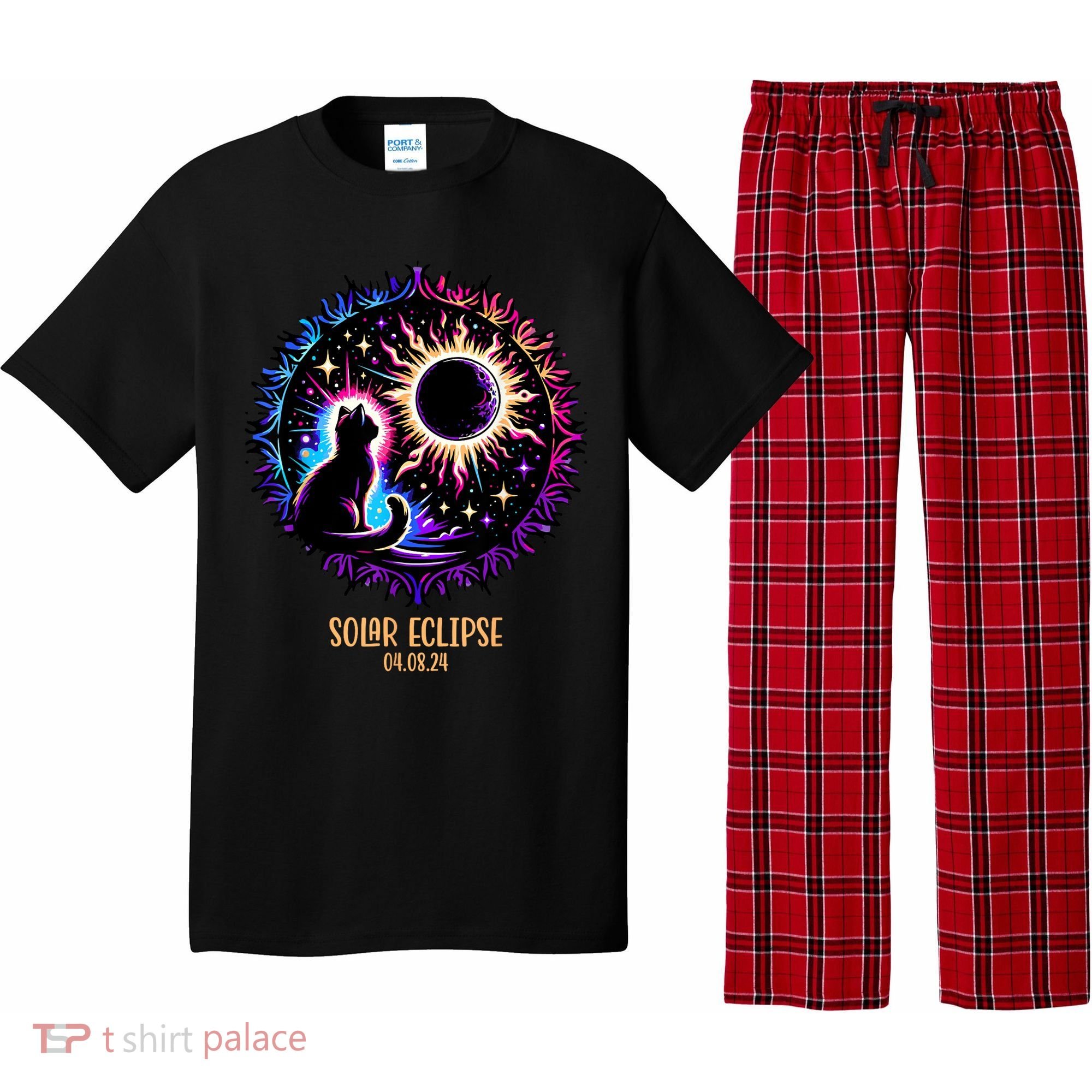View Totality April 8 2024 Astronomy Cat Lover Solar Eclipse Pajama Set