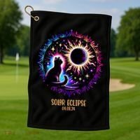 View Totality April 8 2024 Astronomy Cat Lover Solar Eclipse Golf Towel thumb 1