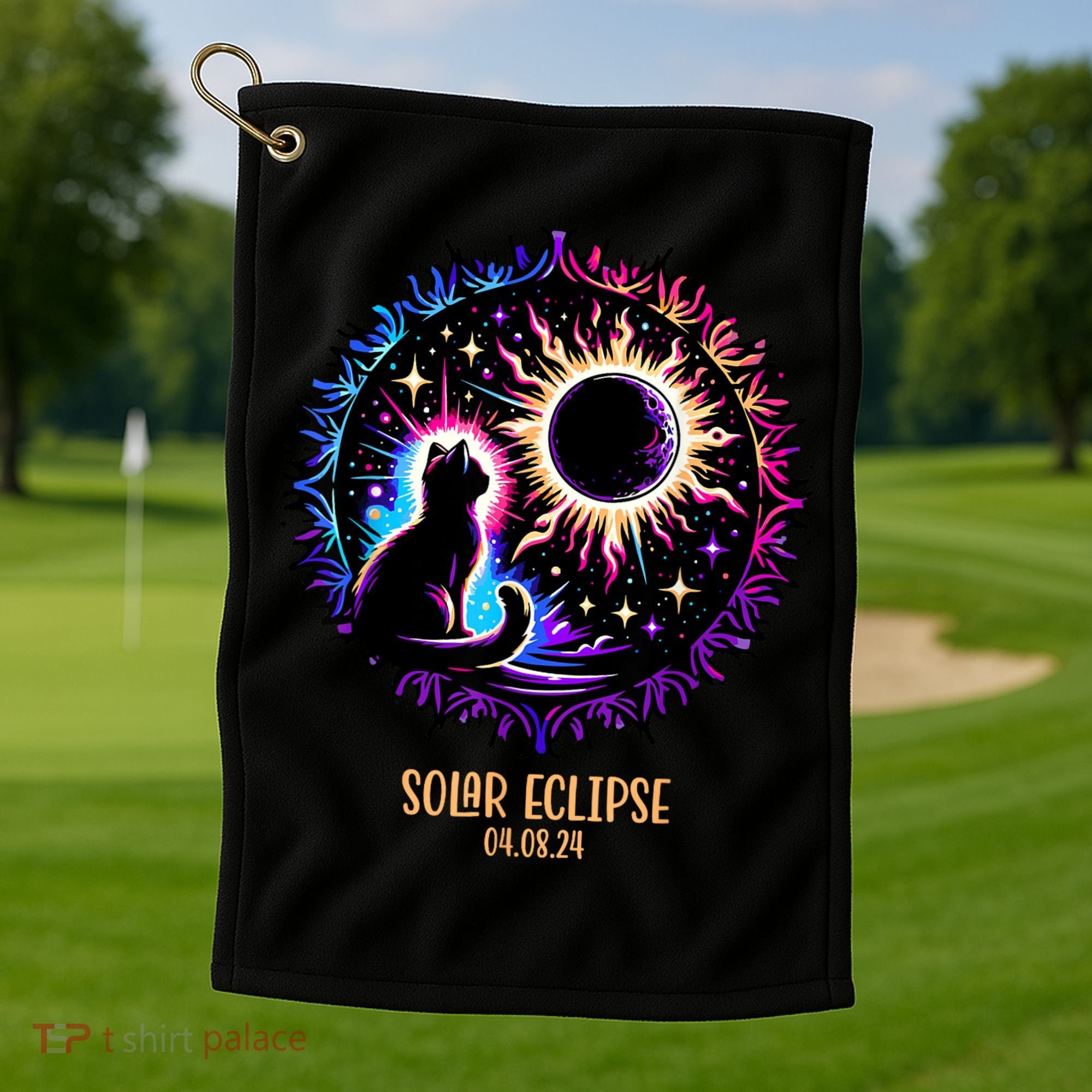 View Totality April 8 2024 Astronomy Cat Lover Solar Eclipse Golf Towel