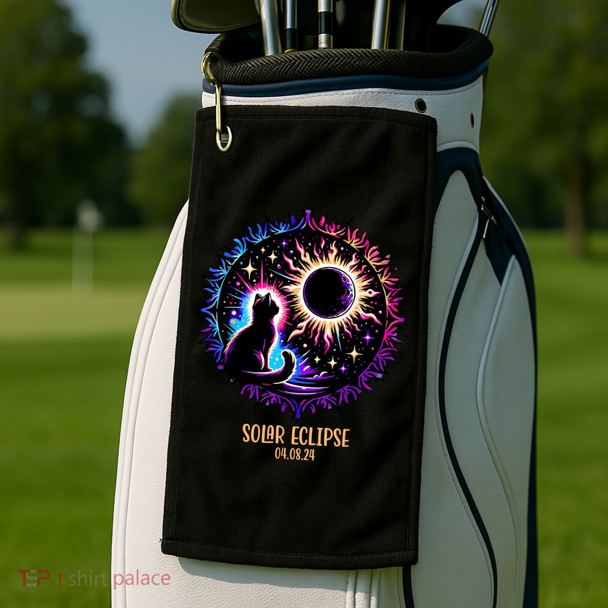 View Totality April 8 2024 Astronomy Cat Lover Solar Eclipse Golf Towel