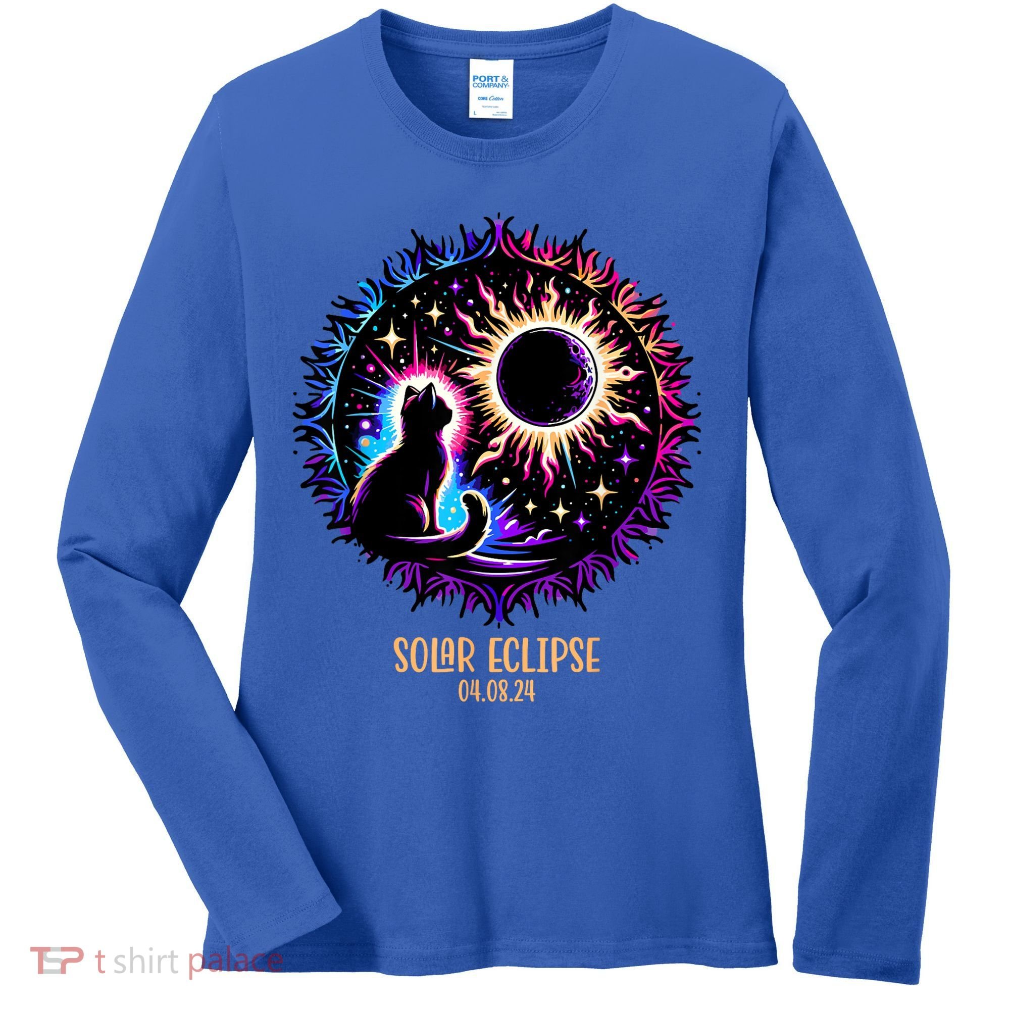 View Totality April 8 2024 Astronomy Cat Lover Solar Eclipse Women's Long Sleeve Shirt