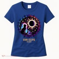 View Totality April 8 2024 Astronomy Cat Lover Solar Eclipse Women's T-Shirt thumb 0
