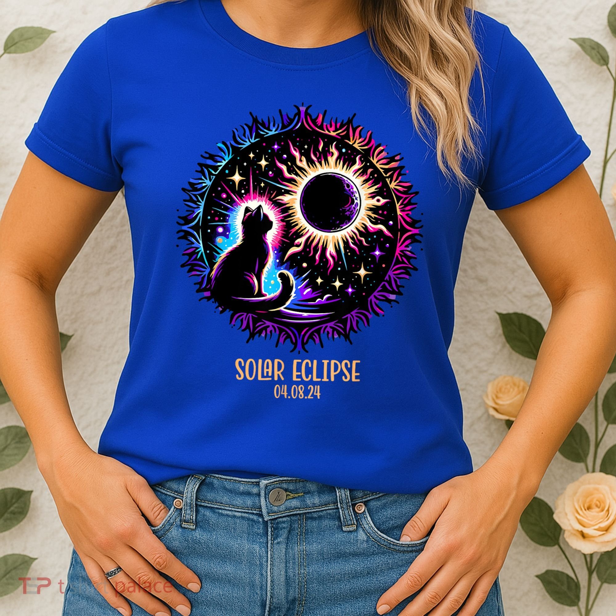 View Totality April 8 2024 Astronomy Cat Lover Solar Eclipse Women's T-Shirt