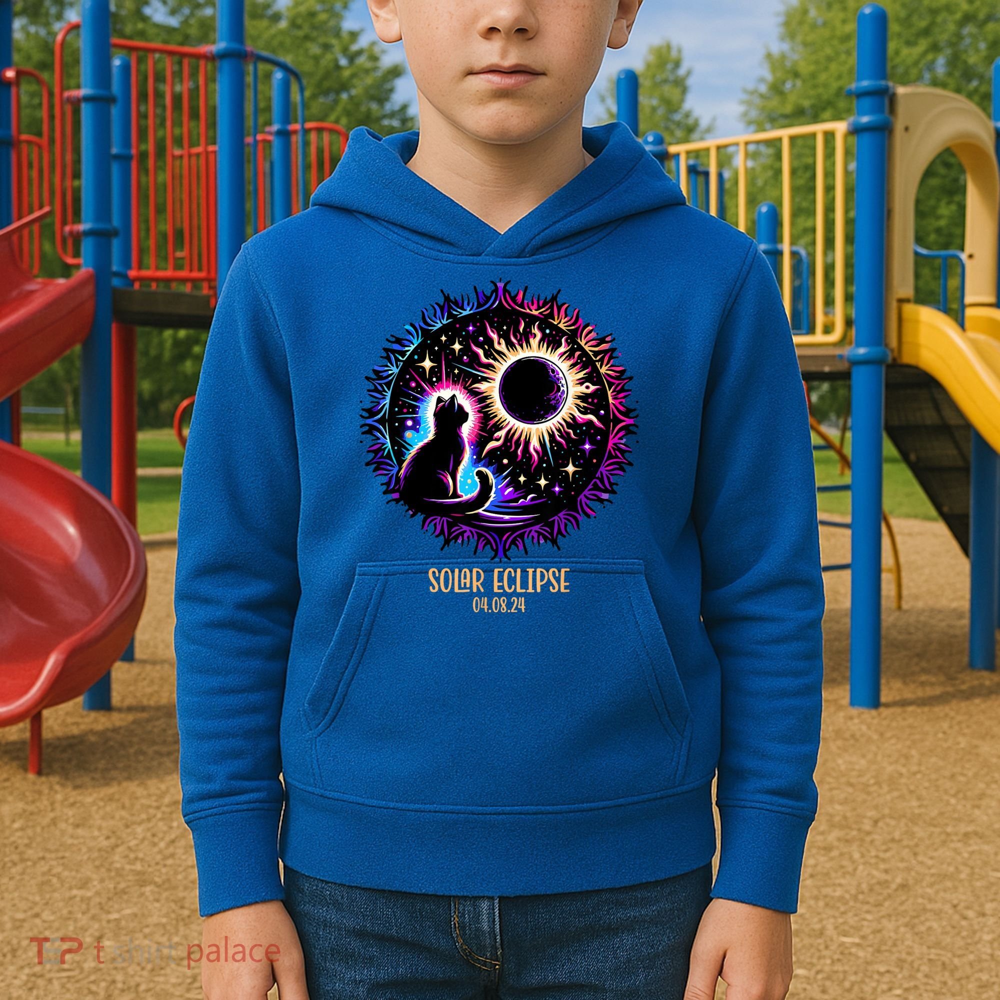 View Totality April 8 2024 Astronomy Cat Lover Solar Eclipse Kids Hoodie