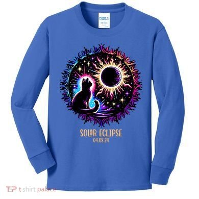 View Totality April 8 2024 Astronomy Cat Lover Solar Eclipse Kids Long Sleeve Shirt