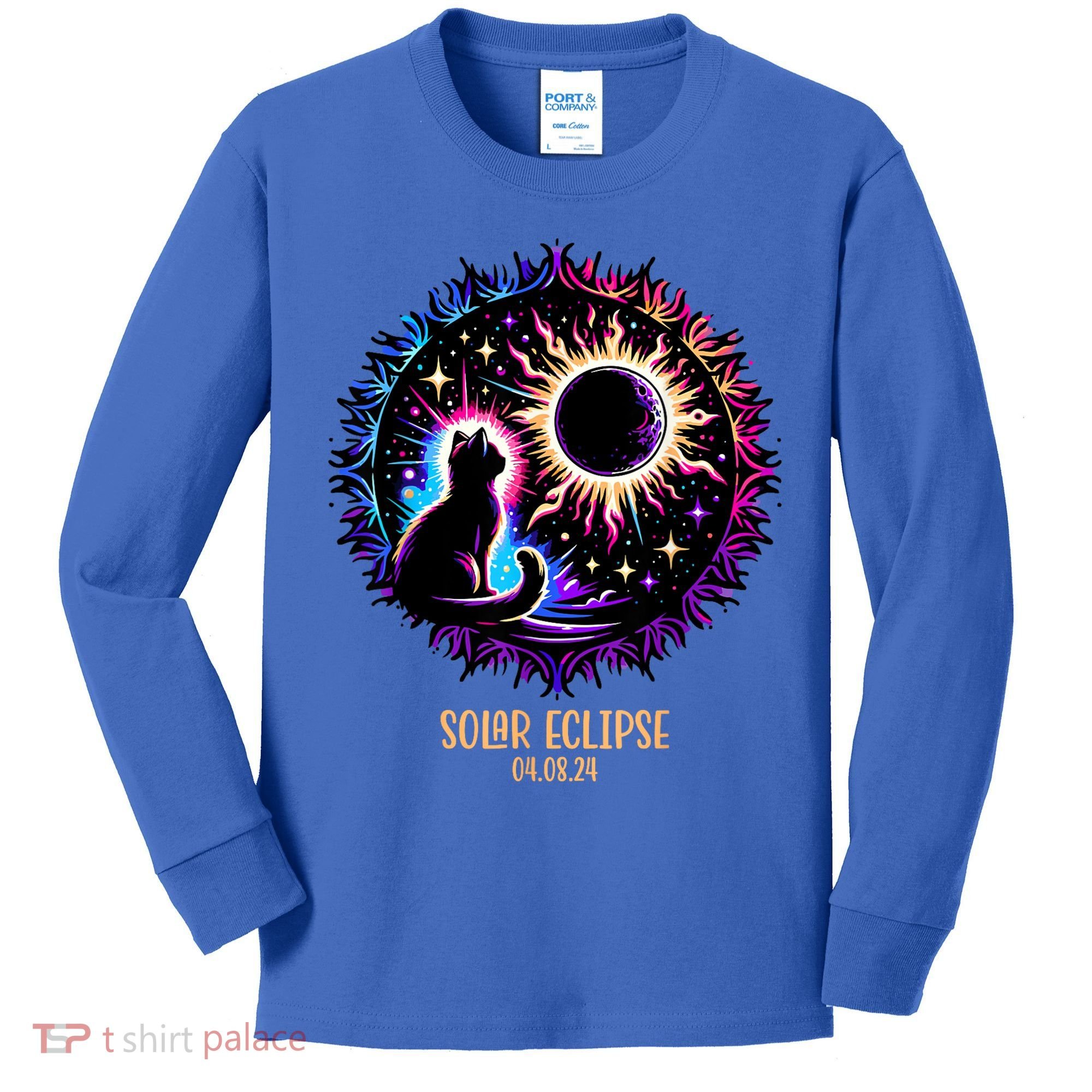 View Totality April 8 2024 Astronomy Cat Lover Solar Eclipse Kids Long Sleeve Shirt
