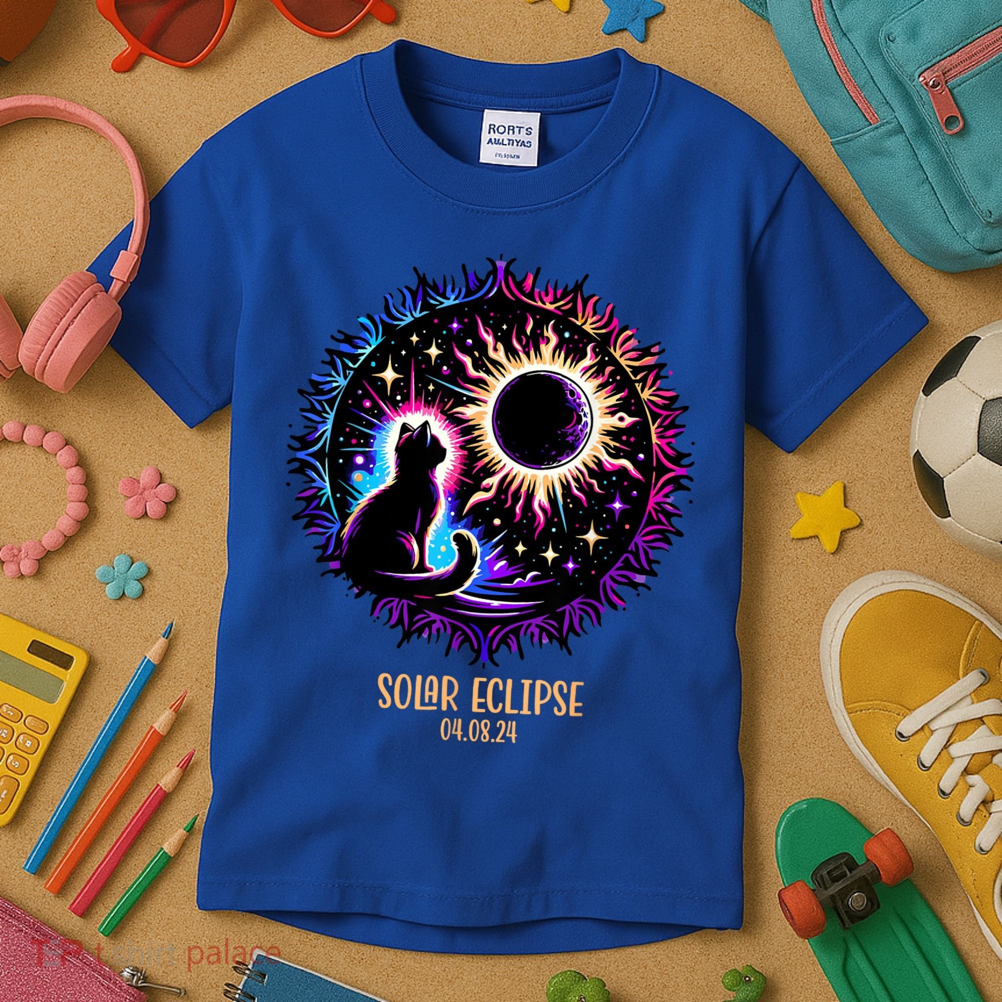 View Totality April 8 2024 Astronomy Cat Lover Solar Eclipse Kids T-Shirt