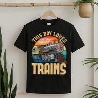 Vintage This Boy Loves Trains Train Railroad Lover T-Shirt thumb 2
